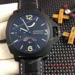 Copy Panerai Submersible Power Reserve All Black Watch Leather Band 45mm